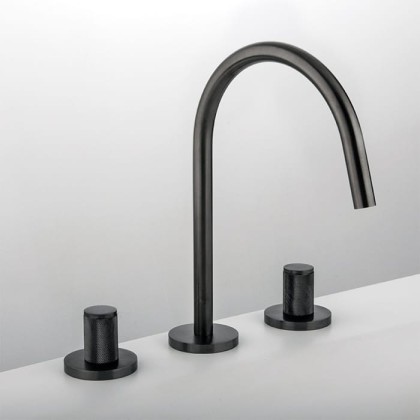 Gattoni MD Смеситель для раковины, 3 отв., ручки RONCO, с донным клапаном, цвет: черный матовый