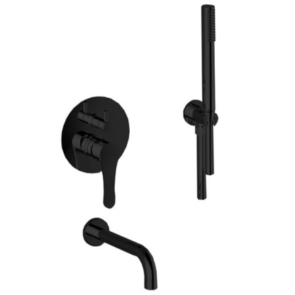 Bongio O'Clock Смеситель для ванны, встраиваемый, с изливом, ручным душем и шлангом, цвет: черный матовый