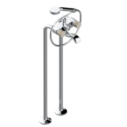 THG Nihal Porcelaine Ivoire Смеситель для ванны, напольный, с ручным душем и шлангом 150см., цвет: Хром