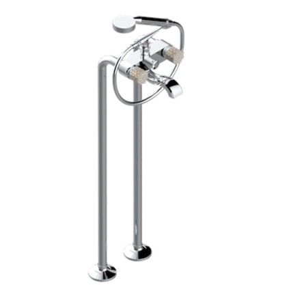 THG Nihal Porcelaine Ivoire Смеситель для ванны, напольный, с ручным душем и шлангом 150см., цвет: Хром