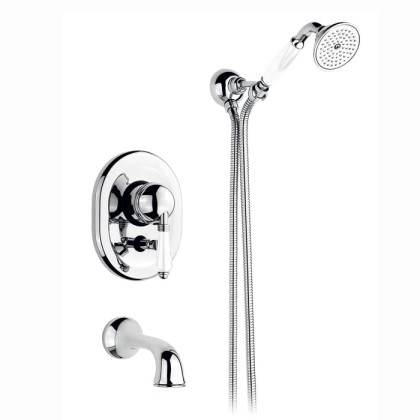 Nicolazzi P.m. Blanc Смеситель для ванны однорычажный, встраиваемый, с изливом 160мм и ручным душем, ручки белая керамика, цвет: хром