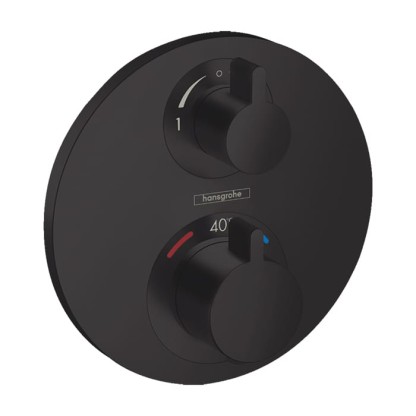 Hansgrohe Ecostat S Смеситель для душа, термостатический, встраиваемый, на 2 выхода, с запорным вентилем, внешняя часть, цвет: черный матовый