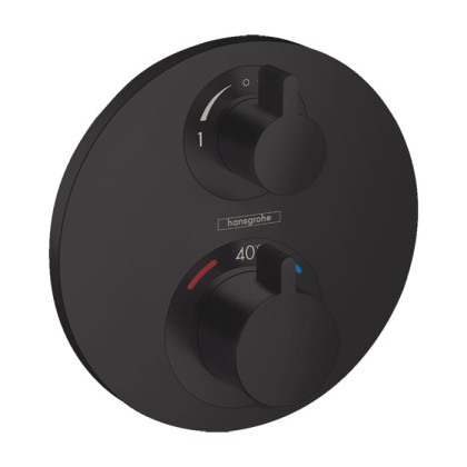 Hansgrohe Ecostat S Смеситель для душа, термостатический, встраиваемый, на 2 выхода, с запорным вентилем, внешняя часть, цвет: черный матовый