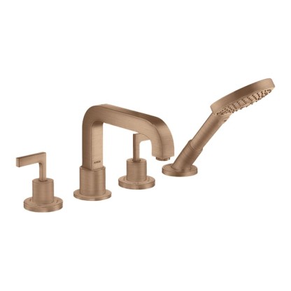 Axor Citterio Смеситель на борт ванны, на 4 отв., с ручкой: рычаг, с ручным душем, цвет: шлифованное красное золото