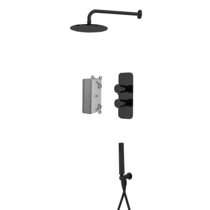 Carlo Frattini Wellness Душевой комплект, верхний душ ?25см., настенный держатель 35см, ручным душем и смесителем для душа встраиваемым, цвет: черный матовый