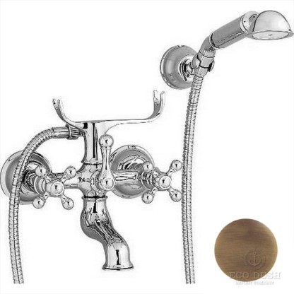 CISAL Arcana Смеситель настенный для ванны/душа с ручной лейкой,держателем и шлангом, цвет: бронза
