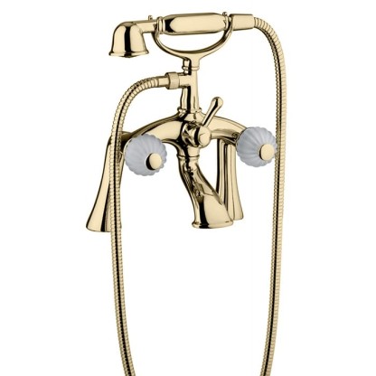 Bongio Rivoli Смеситель на борт ванны, 2 отв., цвет: золото/хрусталь