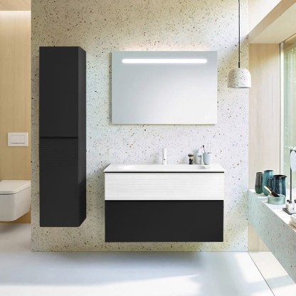 Burgbad Fiumo Комплект подвесной мебели 102х49х61см, с раковиной на 1 отв., ручки черные матовые, цвет: белый матовый / Graphit Softmatt