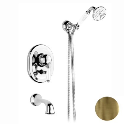 Nicolazzi P.m. Blanc Смеситель для ванны, встраиваемый, с   изливом 16см., и ручным душем, ручки белая керамика, цвет: бронза