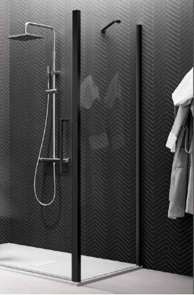 NOVELLINI YOUNG Боковая стенка 790-810х2000 мм., для установки с дверью, профиль черный матовый, стекло прозрачное