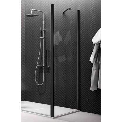 NOVELLINI YOUNG Боковая стенка 790-810х2000 мм., для установки с дверью, профиль черный матовый, стекло прозрачное