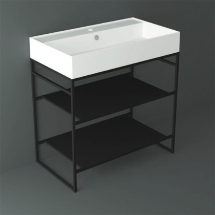 Simas Agile Структура металлическая 81x46xh72см, напольная, для раковины с 1 отв., AG81, с 2 полками, цвет: черный матовый