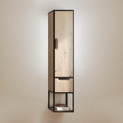 Burgbad VRY Шкаф 36х34х174см, подвесной, правый, 1 дверь, 1 ящик, 1 полка, ручки черные матовые, цвет Eiche Dekor Urban