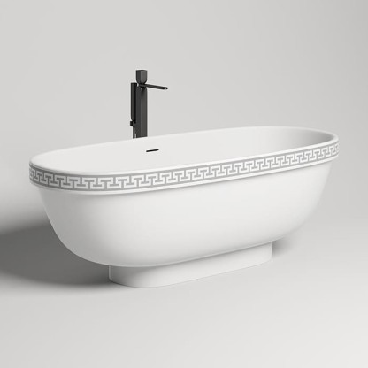 Salini Greca Meander Ванна отдельностоящая 180х80х61cм, донный клапан, сифон, слив-перелив, S-stone, цвет: белый матовый