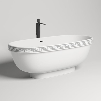 Salini Greca Meander Ванна отдельностоящая 180х80х61cм, донный клапан, сифон, слив-перелив, S-stone, цвет: белый матовый