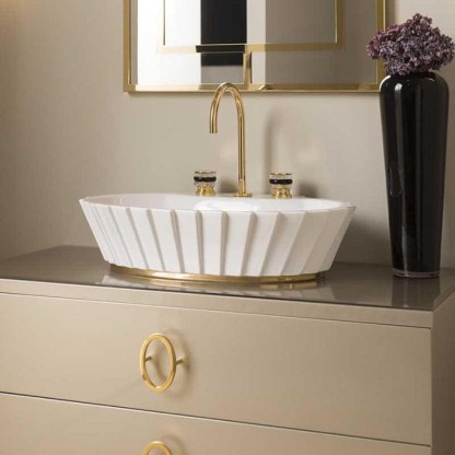 Oasis Pliss? Раковина 66x46x16 см, 3 отв., накладная, цвет: золото/белый