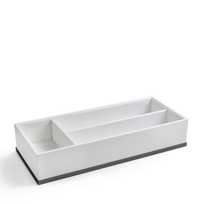 3SC Snowy Лоток универсальный 38х16,5хh7см, с 3 отделениями, цвет: белая эко-кожа/черный матовый