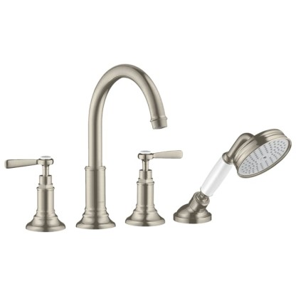 Axor Montreux, Смеситель для ванны, на 4 отверстия, монтаж на плитку, с рычаговыми рукоятками, внешняя часть, цвет: никель шлифованный