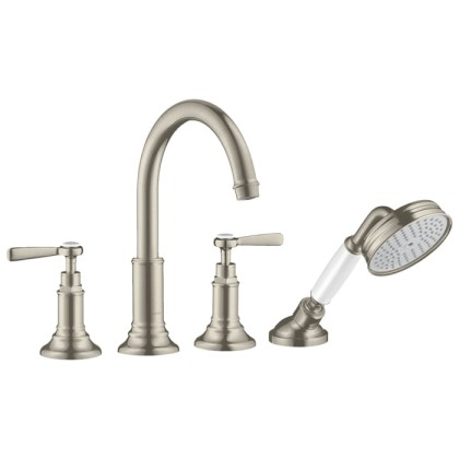 Axor Montreux, Смеситель для ванны, на 4 отверстия, монтаж на плитку, с рычаговыми рукоятками, внешняя часть, цвет: никель шлифованный