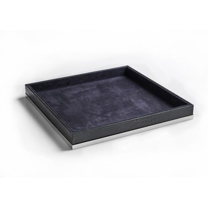 3SC Cocco Лоток универсальный, 28х28см, отделка: черная кожа, цвет: хром