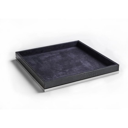 3SC Cocco Лоток универсальный, 28х28см, отделка: черная кожа, цвет: хром