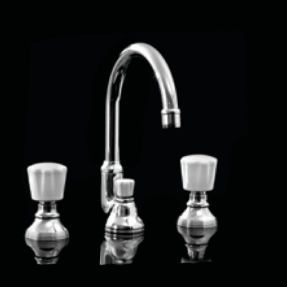 Devon&Devon Morris Смеситель для раковины высокий 245 мм, на 3 отв, с донным клапаном, ручки белые, цвет: хром