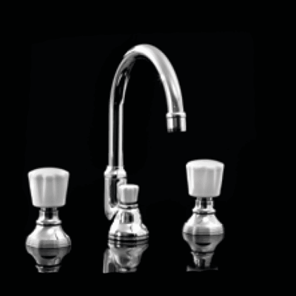 Devon&Devon Morris Смеситель для раковины высокий 245 мм, на 3 отв, с донным клапаном, ручки белые, цвет: хром