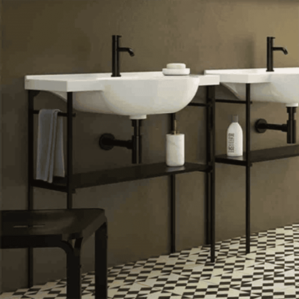 Globo Mode Консоль металлическая напольная 76.7x31.5xh85.5 см, для раковины ME080, цвет: черный матовый