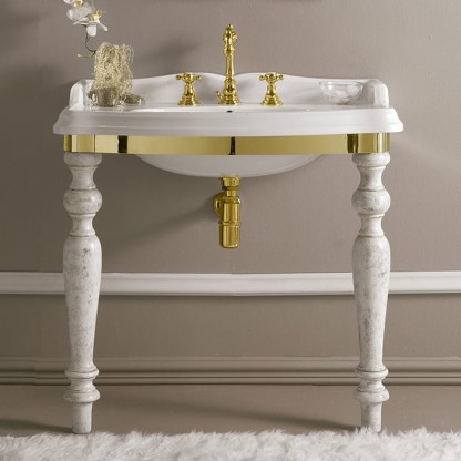 3SC Consolle Консоль Firenze 90х56хh97см, с раковиной LA02 и сифоном, напольный, цвет: золото 24к. Lucido