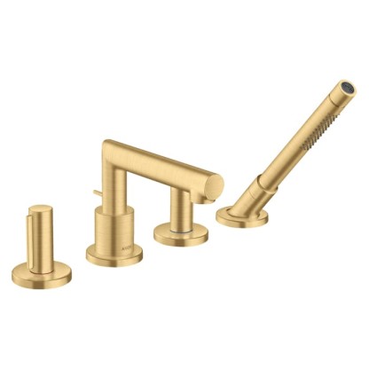 Axor Uno Смеситель на борт ванны, на 4 отв., с ручным душем, Zero, цвет: шлифованное золото