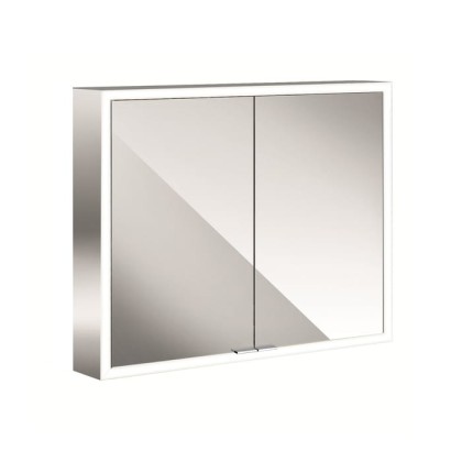 EMCO Prime Зеркальный шкаф 80x70см., с подсветкой, навесной, 2 двери, 2 полки, розетка, цвет: белый
