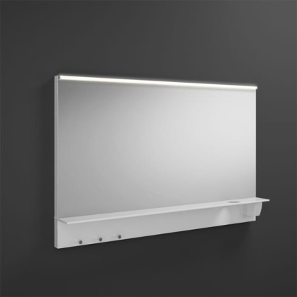 BURGBAD Eqio Зеркало с полкой , светодиод подсв.120х76.9х15см, выкл сбоку справа, 3 крючка, держ для фена справа.