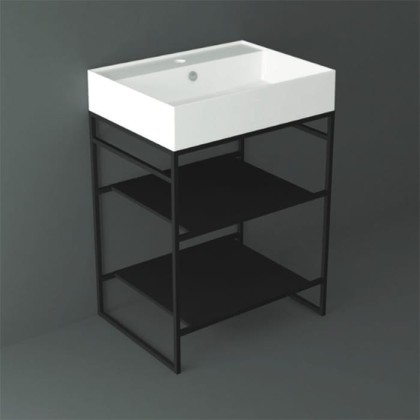 Simas Agile Структура металлическая 61x46xh72см, напольная, для раковины с 1 отв., AG61, с 2 полками, цвет: черный матовый