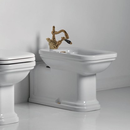 Kerasan Waldorf Биде напольное, 65х37см с 1 отв., удлиненное "Prolongato", цвет: белый/бронза