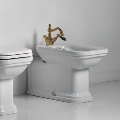 Kerasan Waldorf Биде напольное, 65х37см с 1 отв., удлиненное "Prolongato", цвет: белый/бронза