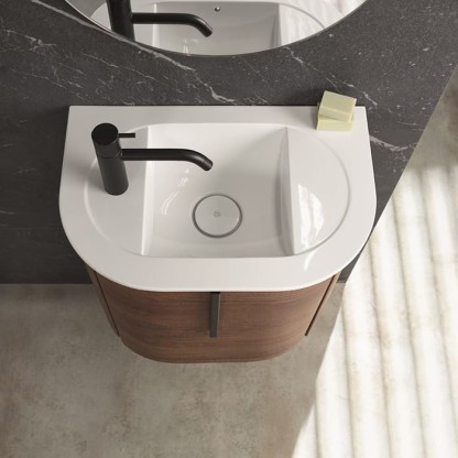 Burgbad Lavo 2.0 Комплект мебели 53х35х49.2см., с 1 отверстием для смесителя слева, 1 дверь, раковина белая, ручка черная, подвесной, цвет: Eiche Dekor Rost