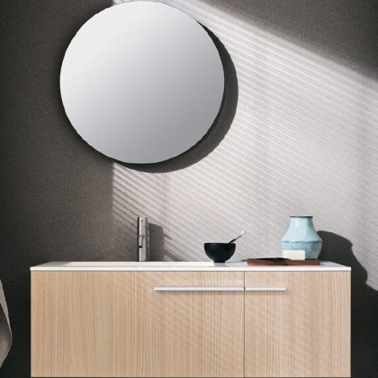 NOORTH milldue edition ONE Комплект мебели 108см, меламин, с интегрированной раковиной LAYER 02 и столешницей из Milltek solid light, зеркалом AIR, белыми матовыми ручками, подвесной, Цвет: venato vaniglia-731