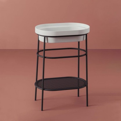 Artceram FUORI SCALA Металическая структура 36.5x58.6хh83см с раковиной без отв под смеситель, Fuori Scala ovale 59, напольная, цвет: черный матовый/белый матовый