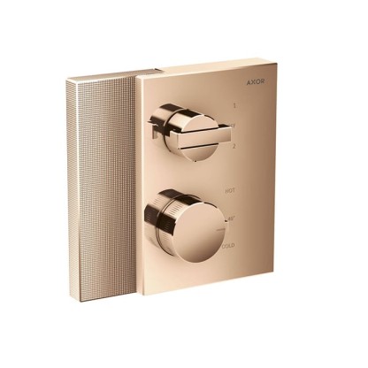 Axor Edge Смеситель для душа, встраиваемый, термостат, на 2 источника, с запорным вентилем, алмазная огранка, внешняя часть, цвет: красное золото