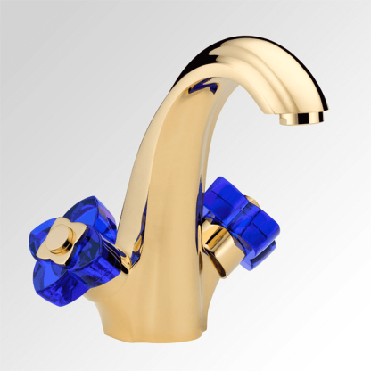 THG Pуtale de cristal bleu Смеситель для раковины, 1 отв., цвет: золото/синий хрусталь