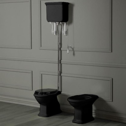 SIMAS Lante Унитаз напольный, выпуск в стену, 38,5х58см, цвет: черный с высоким бачком, цвет: черный/хром