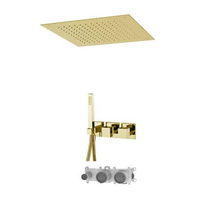 Fima Carlo Frattini Sistemi doccia Душевая система, с верхним душем 49х49см., встраиваемый, термостатическим смесителем, на 2 выхода и ручным душем, цвет: золото