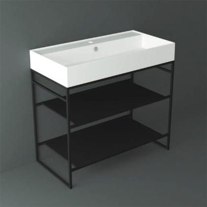 Simas Agile Структура металлическая 91x46xh72см, напольная, для раковины с 1 отв., AG91, с 2 полками, цвет: черный матовый