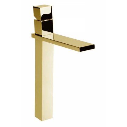 Bossini Cube Смеситель для раковины, на 1 отв., супер-высокий с заглушкой 1”1/4, цвет: золото