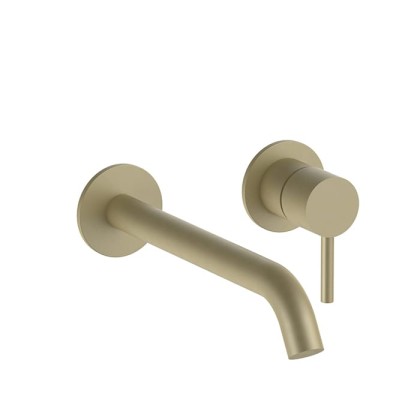 Fantini Nostromo Смеситель для раковины, встраиваемый, на 2 отв., без донного клапана, излив: 20см., (наружняя часть), цвет: Matt British Gold PVD