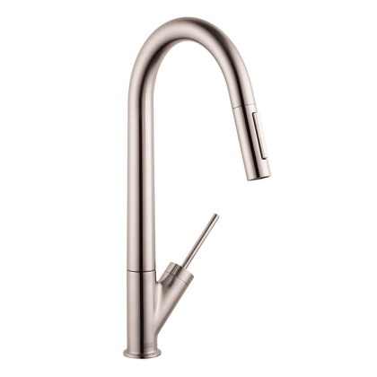 Axor Starck Смеситель для кухни, однорычажный, на 1 отв, с выдвижным душем, излив 235мм, цвет: под сталь