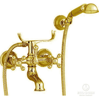 CISAL Arcana Смеситель настенный для ванны/душа с ручной лейкой,держателем и шлангом, цвет: золото