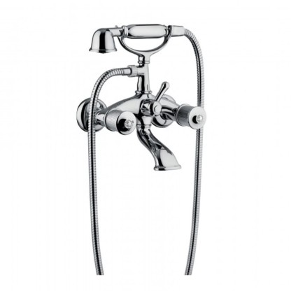 Bongio Impero Смеситель для ванны с ручным душем, цвет: хром/Blue and Red Swarovski