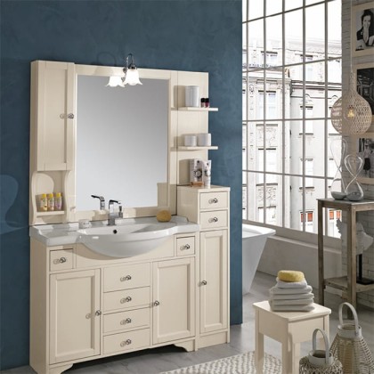 EBAN Eleonora Modular  Комплект мебели, напольный, со шкафчиком слева, колонна справа, с раковиной, 130см, Цвет: Pergamon