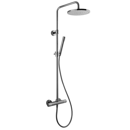 Carlo Frattini Wellness Смеситель для душа термостатический, внешнего монтажа, с душ стойкой, верхним душем ?250мм. из ABS и душ компл, цвет: хром